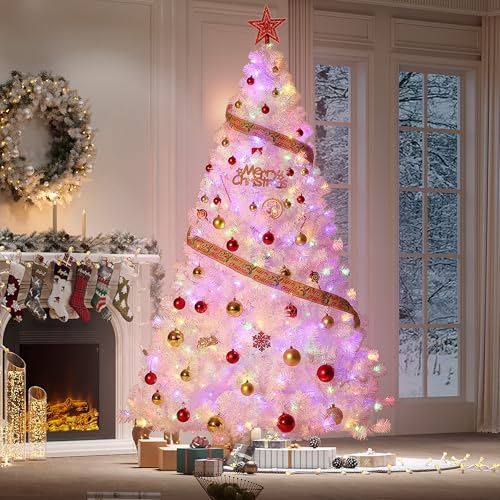 5ft 11in White Christmas Tree with 250 LED Lights & Sturdy Metal Stand - Indoor Outdoor Holiday Decor