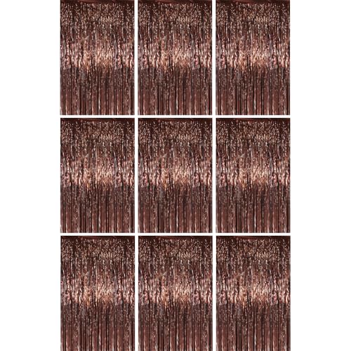 Brown Foil Fringe Backdrop Curtains - 3.3x6.6ft, 9 Pieces, Reusable Party Decor