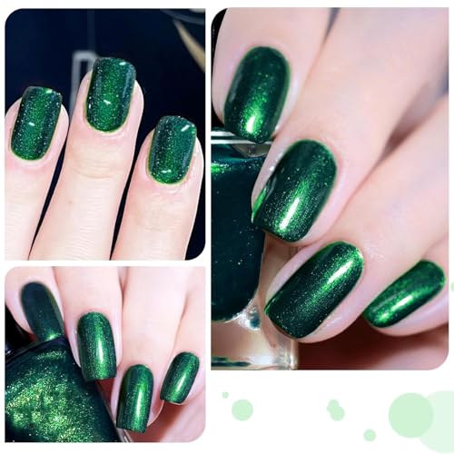 Dark Green Glitter Nail Polish - Quick Dry, Shimmer Finish, 12ml