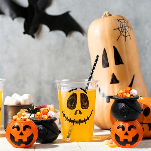 Mini Halloween Pumpkin Buckets Set - 36 Black and Orange Portable Candy Baskets