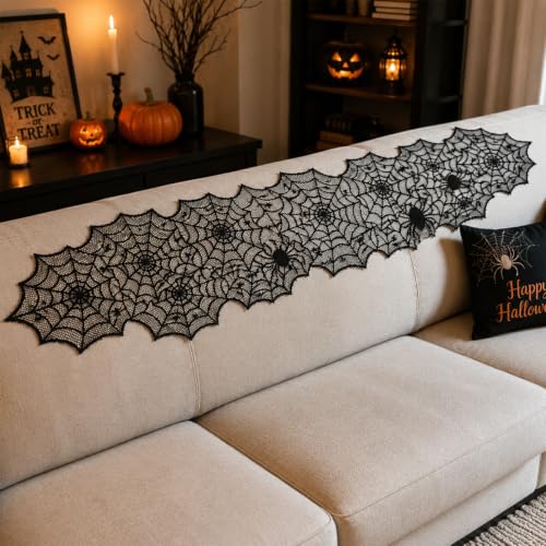 Black Lace Spider Web Table Runner 18 x 72 Inches Halloween Decor - Variation of THIS listing