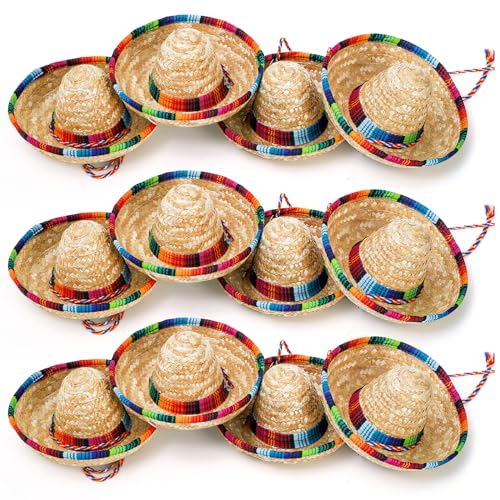 Small Mexican Straw Sombrero Hats 12 Pack - Party & Celebration Accessories