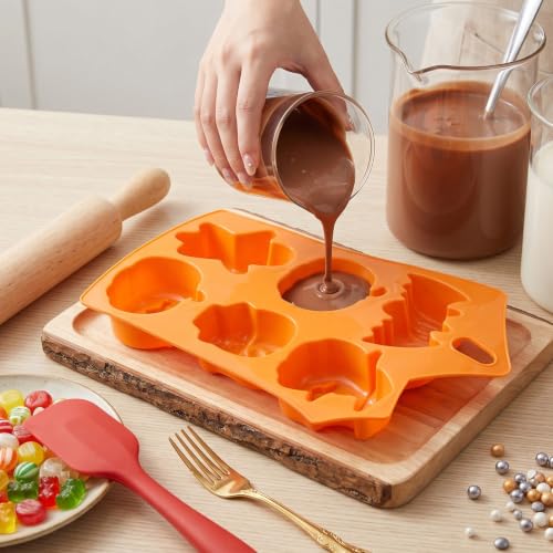 Halloween Silicone Chocolate Molds - 6 Cavity Pumpkin Bat Skull Ghost Witch Hat