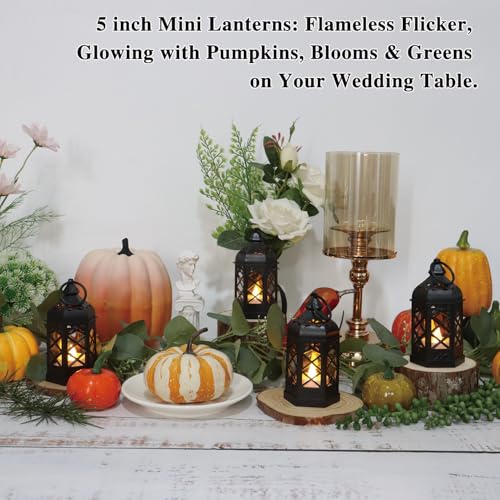 Mini Lantern with Flickering LED Candle - Black, 8 Pack, Halloween & Party Decor