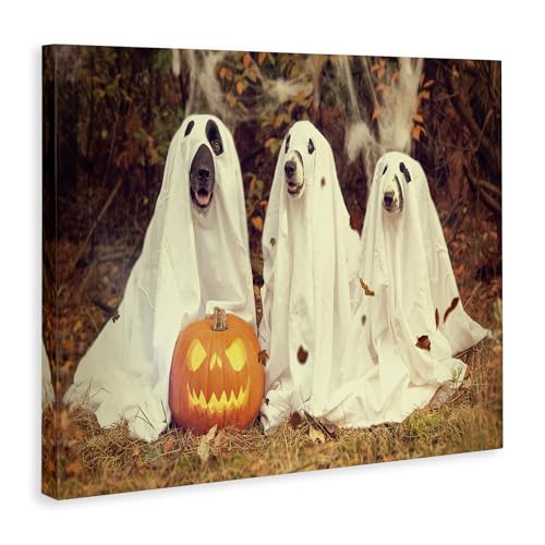 Vintage Halloween Pumpkin Canvas Wall Art - Unframed 20x16 Inches