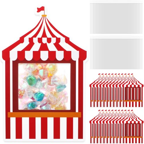 Carnival Party Favor Bags with Circus Tent Cards - 48 Pack