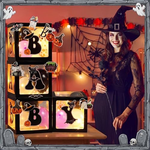 Halloween Baby Shower Decorations Set with Balloons, LED String Lights & Boxes