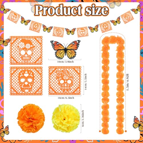 Day of the Dead Decor Set with Marigold Garlands Banners & Flowers – Festive Celebration Accessories