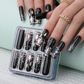 Press On Nails Long Square Black with Rhinestones Glitter - Meteor Shower Variation