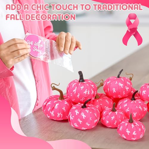 Breast Cancer Awareness Pink Fabric Pumpkin Decorations - 12 Pack in 3 Sizes