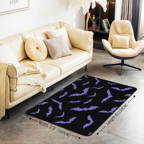 Purple Bat Non Slip Area Rug 3x5 Halloween Safari Animal Floor Mat