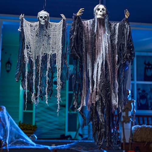Halloween Hanging Grim Reaper Decorations Set - 55" & 35.4" Spooky Yard Props