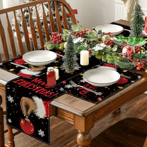 Christmas Placemats Set of 4 - Black 12x18 Inch Holiday Table Mats for Party & Kitchen Decor - Variation: Rectangular 4 Pcs