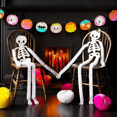 Halloween Paper Hanging Decorations - Skeleton Cat & Dog Set, Reusable & Eco-Friendly
