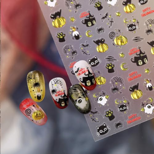 Halloween Nail Stickers Pumpkin Ghost Cat Self-Adhesive Decals - Color63