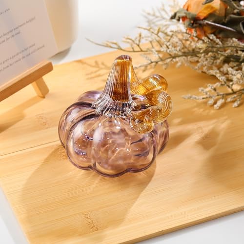Crystal Hand Blown Glass Pumpkin Figurine - Purple Fall & Halloween Decor