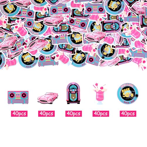 200PCS 1950s Rock and Roll Party Confetti - Retro 50s Themed Decorations
