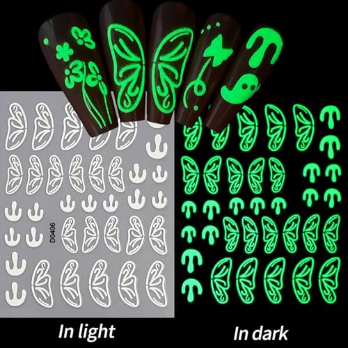 Halloween Nail Stickers Glow in The Dark 3D Self-Adhesive Spooky Art Set - Style04