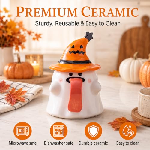 Halloween Ghost Coffee Mug - 14 oz Ceramic Spooky Drinkware for Halloween