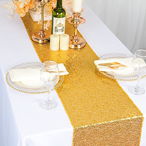 Gold Sequin Tassel Table Runner 12x72 Inches Christmas Wedding Party Decor