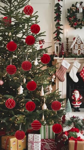 Hollyone Red Velvet Christmas Ornaments Set - 3.2 Inch Shatterproof Xmas Balls, 9Pcs Holiday Tree Decorations