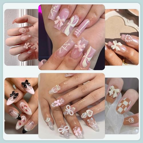 600 Pcs Nail Charms Set with Bow, Heart, Moon & Pearls - 8 Colors, Model 11