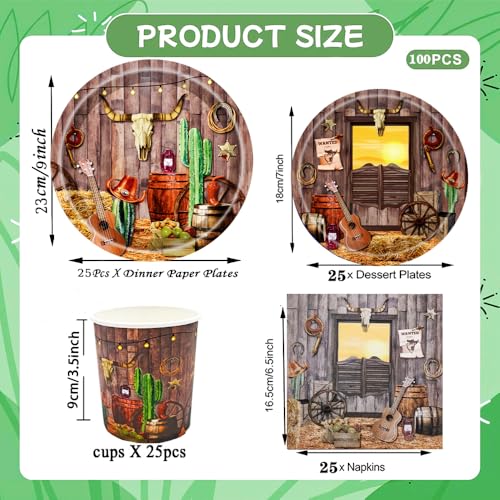 Brown Cowboy Party Supplies Set - Plates Napkins Cups for Western Rodeo & Barn Events - Serves 25