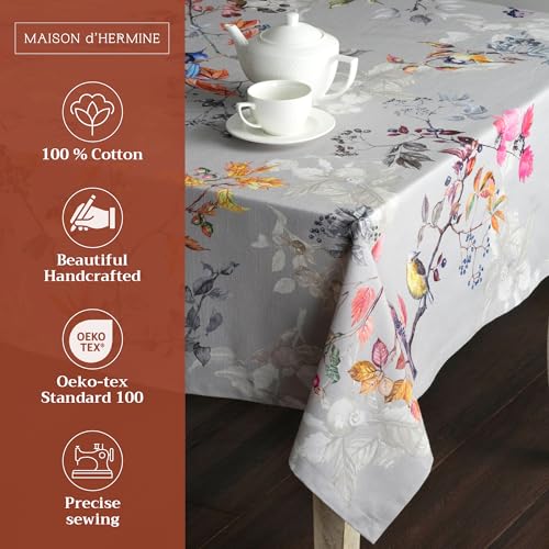 Maison d'Hermine Grey Equinoxe Tablecloth - 70x120 Inches, Reusable Cotton