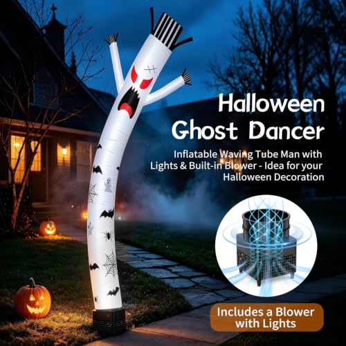 6Ft Ghost Air Dancer Inflatable Wacky Waving Tube Guy with LED Light and Blower