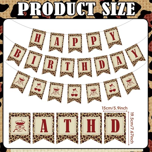 Cheetah Print Linen Birthday Banner with Cherry Accents - Party Decorations Set