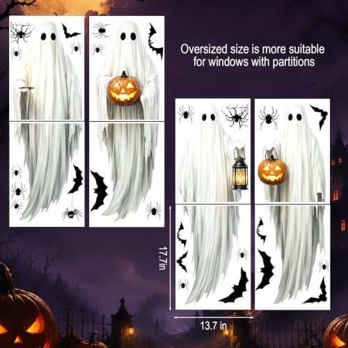 Large Halloween Window Clings - Ghost, Bat & Spider Decals for Glass