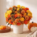 Artificial Fall Flowers Faux Silk Mums Set of 24 - Harvest Assorted