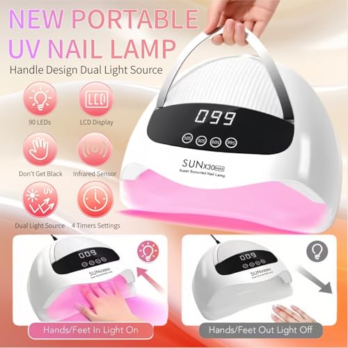 380W UV LED Nail Lamp with 90 Beads, Automatic Sensor & 4 Timer Settings for Gel Nail Curing, Salon & Home Use