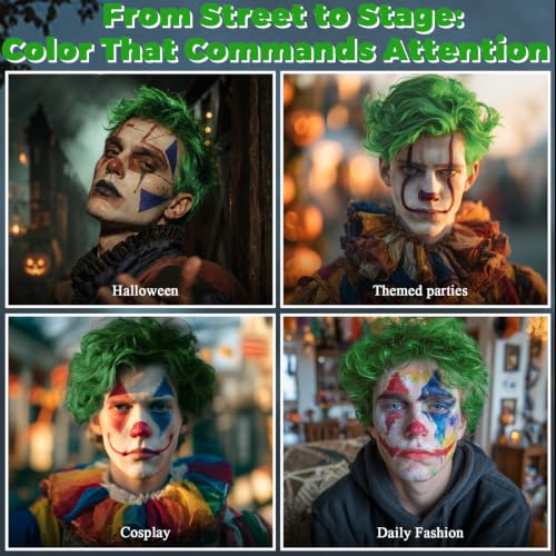 Classic Clown Makeup Kit - 4 Water-Based Face Paint Colors & Green Hair Wax - Includes Brushes