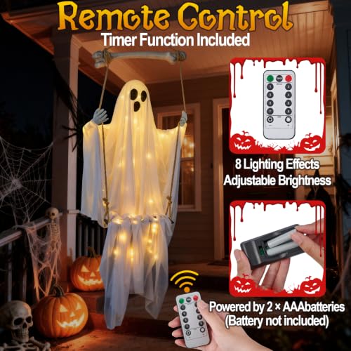 4.8FT Hanging Swing Ghost Halloween Yard Decor with Light Modes - Outdoor Outdoor Decor