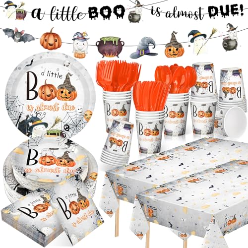 Gray Halloween Baby Shower Party Supplies Set - Plates, Napkins, Cups & Decorations