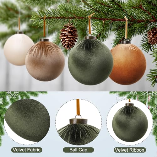 12-Pack Large Velvet Christmas Ornaments - Flocked Shatterproof Xmas Tree Balls - 6 Inch Green & Brown Variation