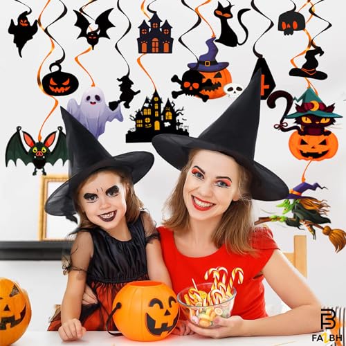 Halloween Hanging Swirls Set - 58 Pieces Ghost Pumpkins Bats Decor