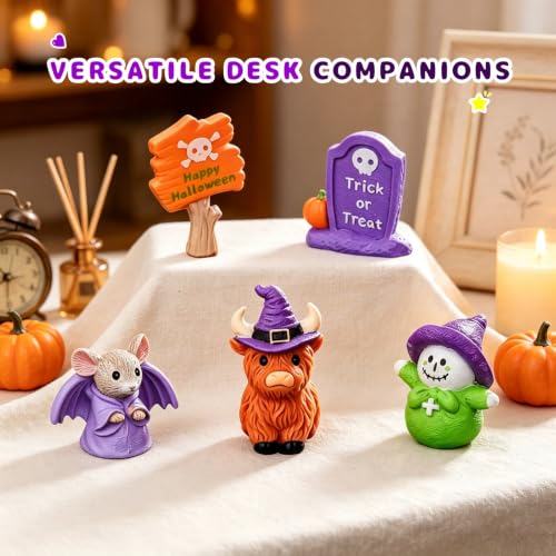 Mini Halloween Resin Figurines Set - 5PCS Desk Monitor Decorations