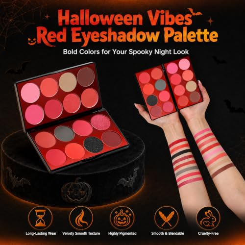 Red Eyeshadow Palette with Matte, Shimmer & Glitter Finishes - Halloween Makeup Kit - Variation: Red