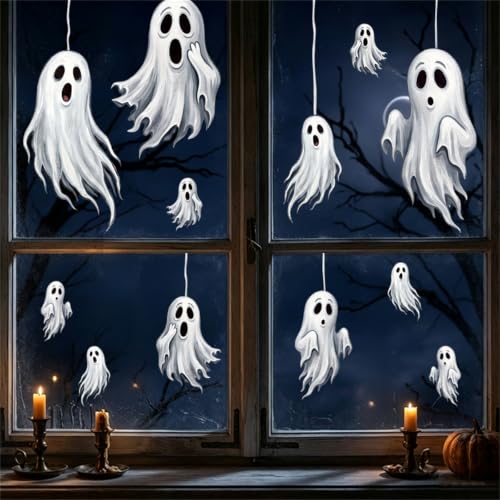Halloween Ghost Static Cling Decals - Removable Window Decorations 11.8x39.3 Inches