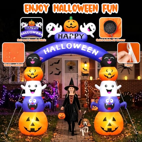 8FT Halloween Inflatable Pumpkin Archway with LEDs, Outdoor Yard Decor