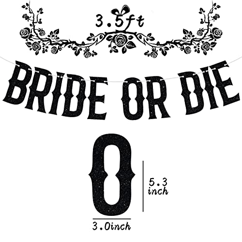Halloween Bride or Die Banner - Spooky Wedding & Bridal Shower Decorations, Black Glitter