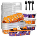 Halloween Mini Cake Pans with Lids & Spoons - 50 Pack, 6.8Oz Disposable Aluminum Tins, Party & Sale