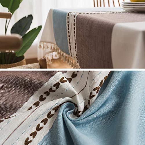 Rectangular Cotton Linen Tablecloth 55x55 Inches Water-Resistant Striped Rustic Dining Cover - Coffee Blue