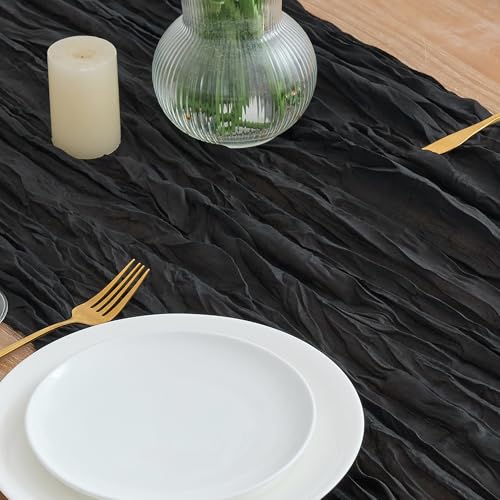 12 Pack Black Cheesecloth Table Runners 10FT for Halloween and Boho Decor