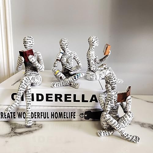 3 Pcs Reading Woman Figurine Set - Modern Abstract Bookworm Decor for Shelf & Desk - Variation 2