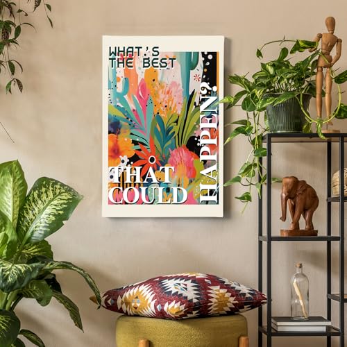 Maximalist Floral Framed Canvas Wall Art Decor 16x24 Inches - Eclectic Botanical Home Decoration
