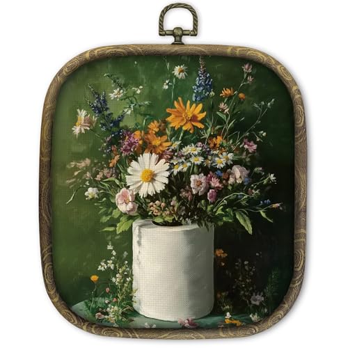 KSDUT Bathroom Wall Art Decor - Retro Dark Green Botanical Canvas Frame - Bath-9
