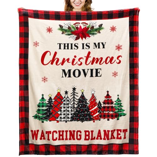 Christmas Movie Watching Blanket - Buffalo Holiday Design, 50 x 60 Inches - Festive Throw for Cozy Season
